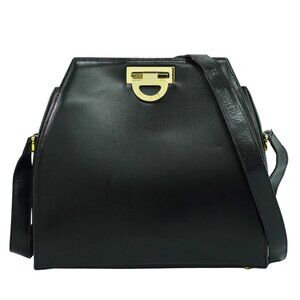 CELINE Leather Shoulder Crossbody Bag Black Gold
